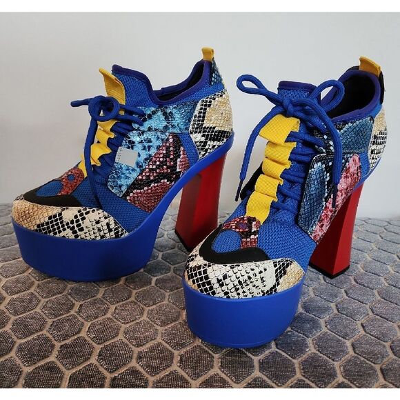 Vibrant Blue and Yellow Platform Sneakers - Picture 3 of 7